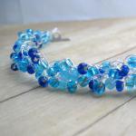 Wire And Bead Crochet Bracelet, Blue, Handmade..