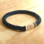 Bead Crochet Bangle Bracelet, Black Beads, Peace..