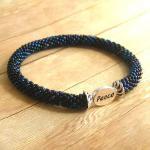 Bead Crochet Bangle Bracelet, Black Beads, Peace..