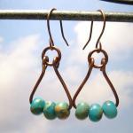 Copper Earrings, Dyed Serpentine Jasper Beads,..