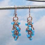Copper Shaggy Loops Chain Mail Earrings, Oxidized..