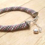 Bead Crochet Bracelet, Pink, Grey, Gray, Stripes,..