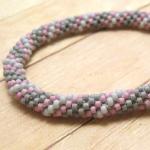 Bead Crochet Bracelet, Pink, Grey, Gray, Stripes,..