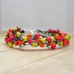 Wire Crochet Bracelet, Neon Pearl Beads, Black..