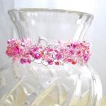 Wire Crochet Bracelet, Pink Beaded Crochet Jewelry