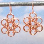 Copper Earrings, Japanese Flower Chain Mail..