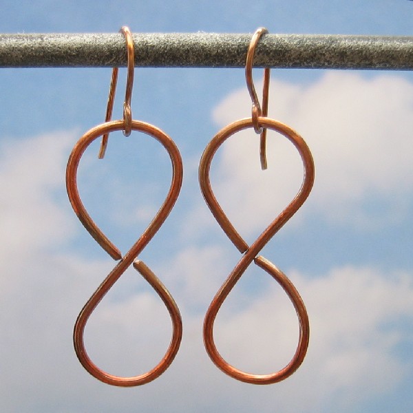 Earrings, Oxidized Copper Figure Eight, 8, Metal Jewelry, Metalwork Number Accessory, Casual, Dangle