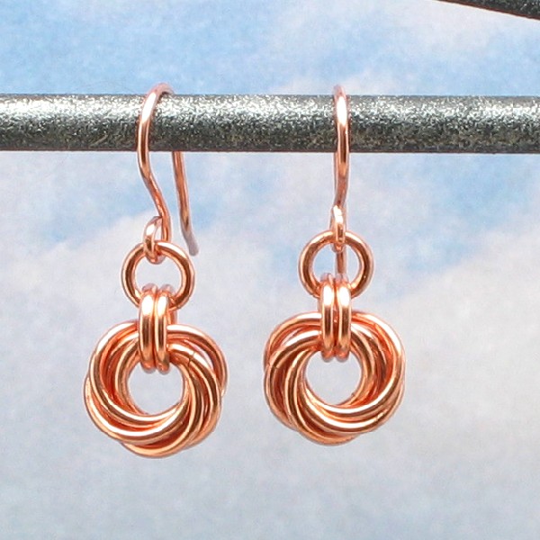 Copper Earrings, Mobius Flower Chain Mail, Chain Maille Jewelry, Small, Dangle Casual Handmade Metal Fashion Acccessory