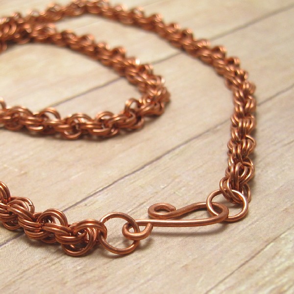 Copper Necklace, Double Spiral Chain Mail, Chain Maille Metalwork Jewelry, Women's Accessory