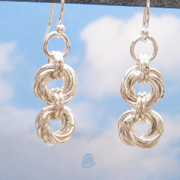 Sterling Silver Earrings, Double Mobius Flower Chain Mail, Handmade Silver Chain Maille Jewelry, Dangle